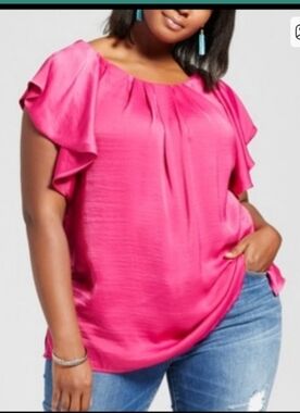 Ava & Viv Vibrant Pink Ruffle Blouse